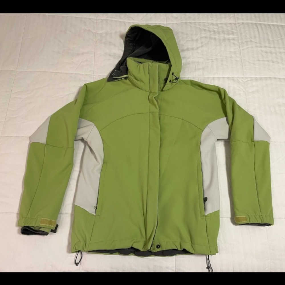 Salomon Clima Pro Smart Skin Green Grey Ski Jacket Women Large Hi Vis 3-in-1